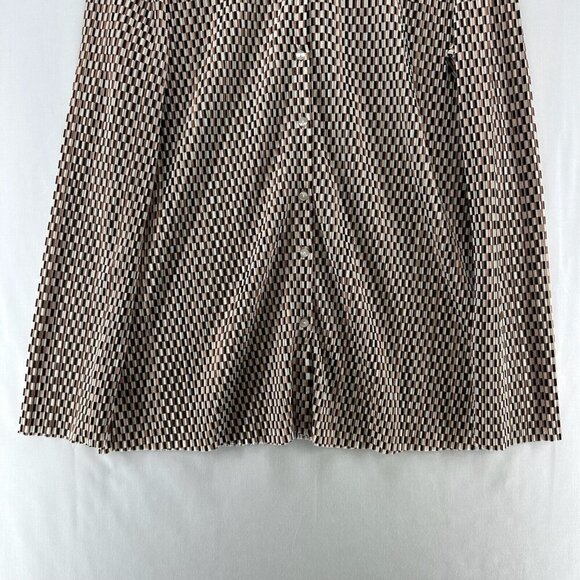 H&M Top Womens Size M Geometric Textured Jersey Button Front Long Sleeve Brown - Picture 4 of 12